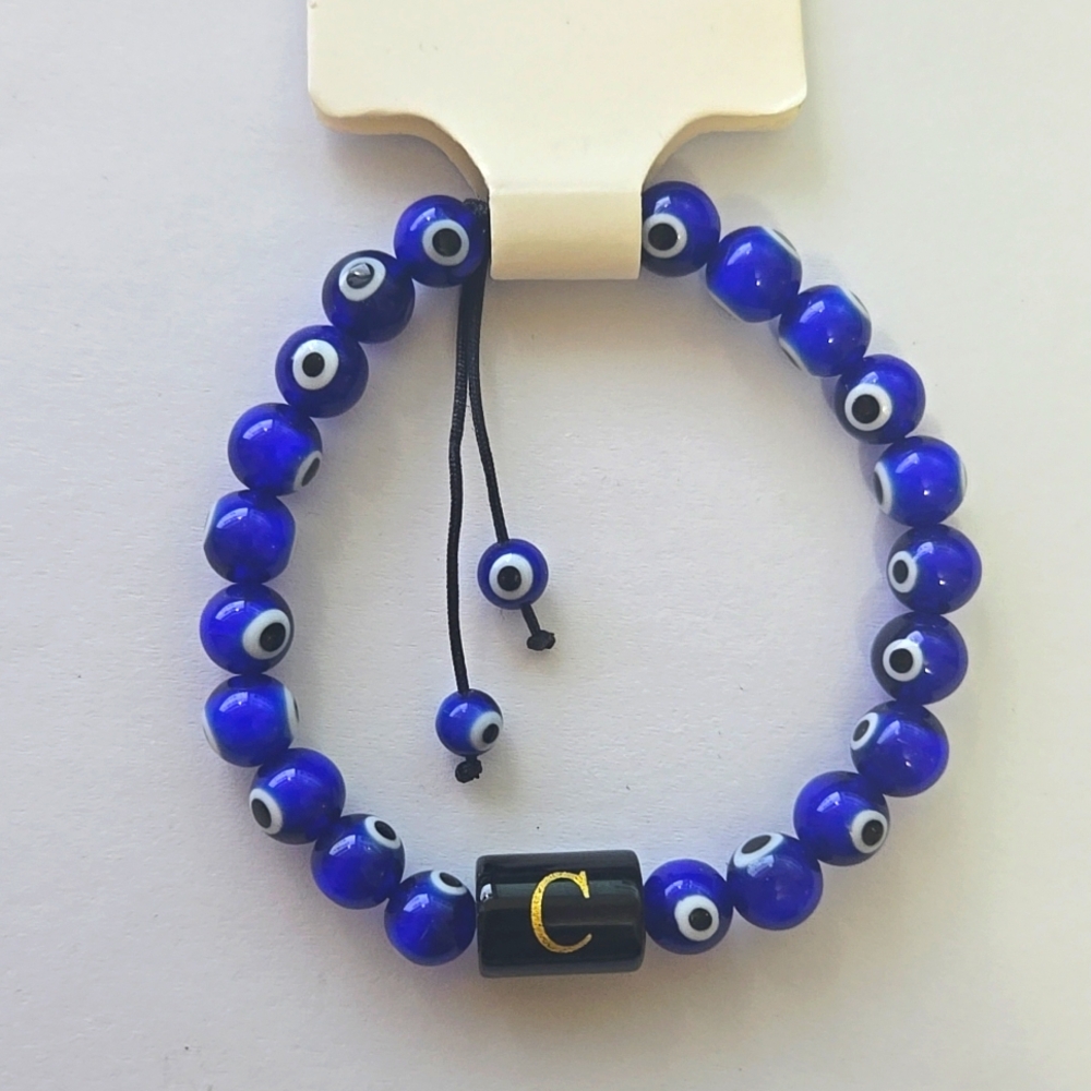 Evil Eye Gem Stone Bracelet Letter C